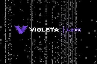 Violeta Labs logo with purple checkmark symbol on dark background with digital matrix pattern