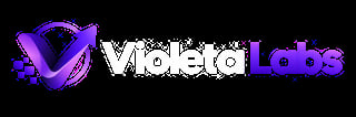 Violeta Labs logo with purple checkmark icon and company name in white and purple text on black background